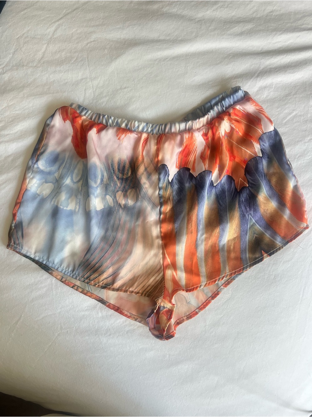 Primark Coral, Blue & Cream Abstract Satin Shorts